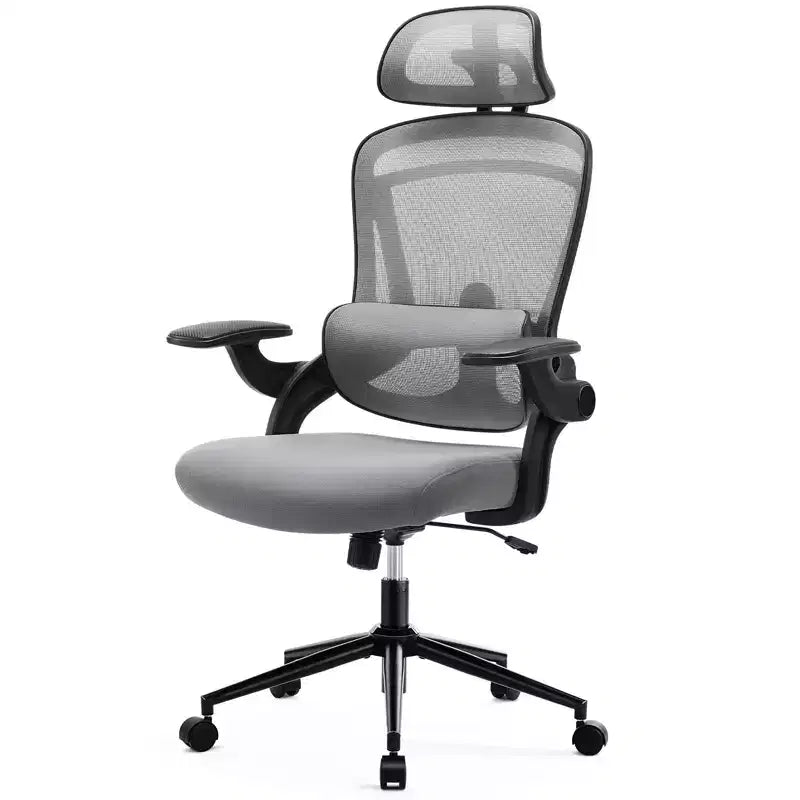 Fauteuil de bureau avec soutien lombaire et appui-tête réglables, chaise d'ordinateur ergonomique en maille avec accoudoirs relevables souples, fauteuil de jeu réglable en hauteur