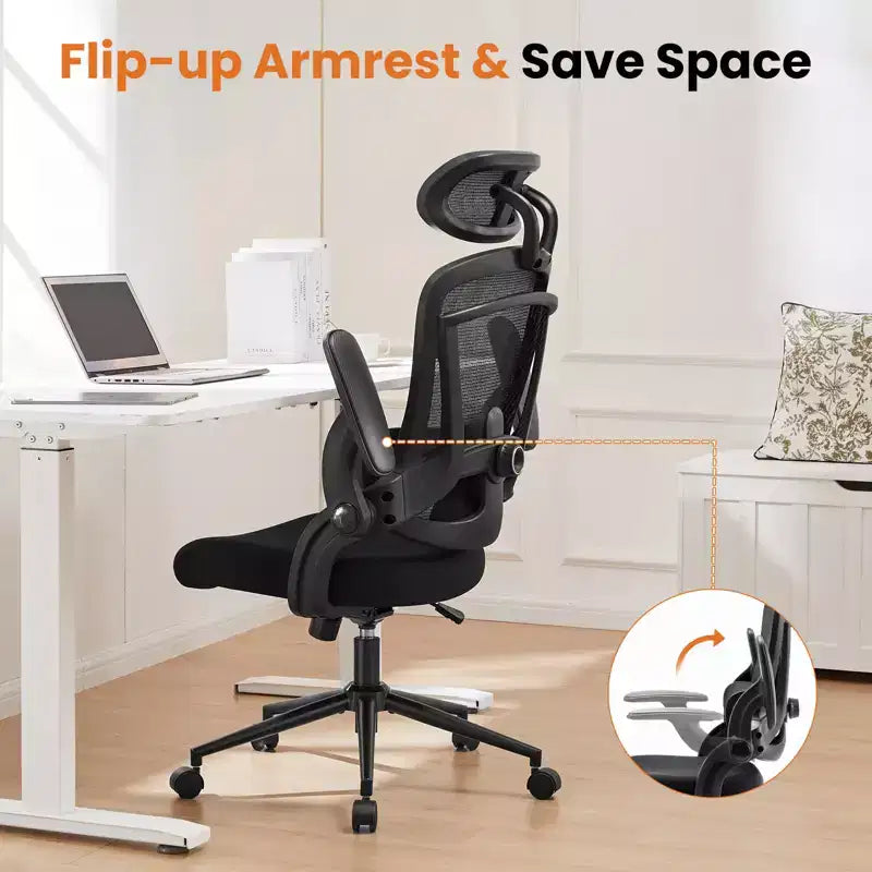 Fauteuil de bureau avec soutien lombaire et appui-tête réglables, chaise d'ordinateur ergonomique en maille avec accoudoirs relevables souples, fauteuil de jeu réglable en hauteur