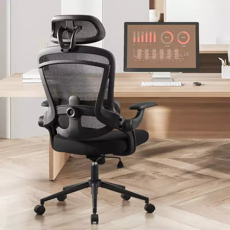 Fauteuil de bureau avec soutien lombaire et appui-tête réglables, chaise d'ordinateur ergonomique en maille avec accoudoirs relevables souples, fauteuil de jeu réglable en hauteur