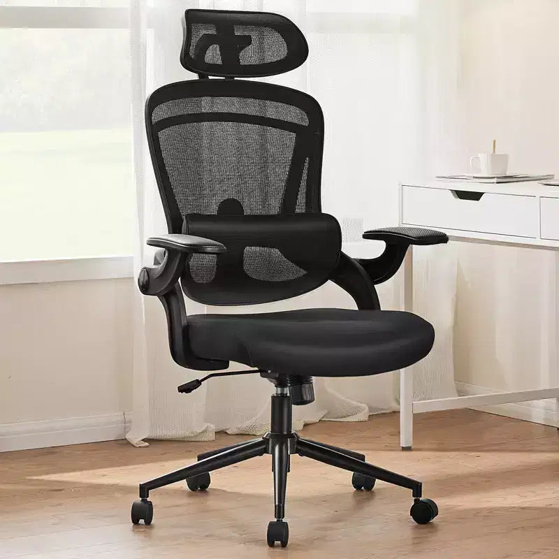 Bestier Office Chair with Adjustable Lumbar Support & Headrest, Comfy Mesh Computer Chair with Soft Flip Up Arms, Adjustable Height Gaming Chair