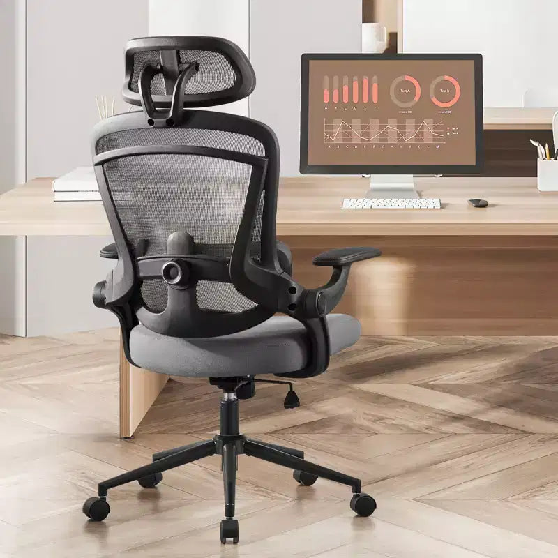 Fauteuil de bureau avec soutien lombaire et appui-tête réglables, chaise d'ordinateur ergonomique en maille avec accoudoirs relevables souples, fauteuil de jeu réglable en hauteur
