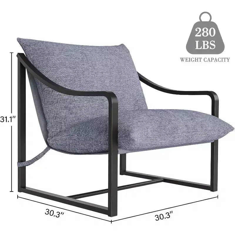 Fauteuil d'appoint moderne, chaise de lecture avec accoudoirs et cadre en métal, coussin en mousse souple, fauteuil rembourré en forme de hamac supportant jusqu'à 127 kg pour salon, chambre à coucher