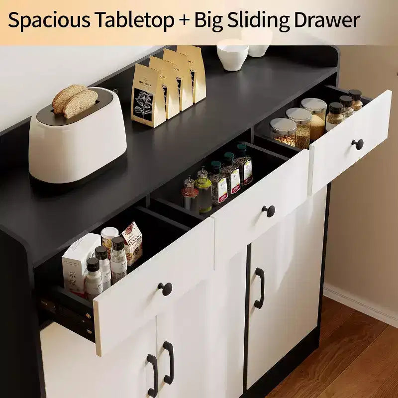 Buffet bahut moderne avec tiroirs et étagères, meuble de rangement de 120 cm pour salle à manger, cuisine, salon, entrée