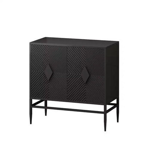 Buffet de rangement moderne de 80 cm avec 2 portes et pieds en métal, serveur en bois à 2 niveaux pour salle à manger ou entrée