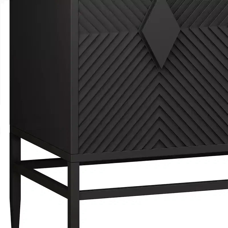 Buffet de rangement moderne de 80 cm avec 2 portes et pieds en métal, serveur en bois à 2 niveaux pour salle à manger ou entrée