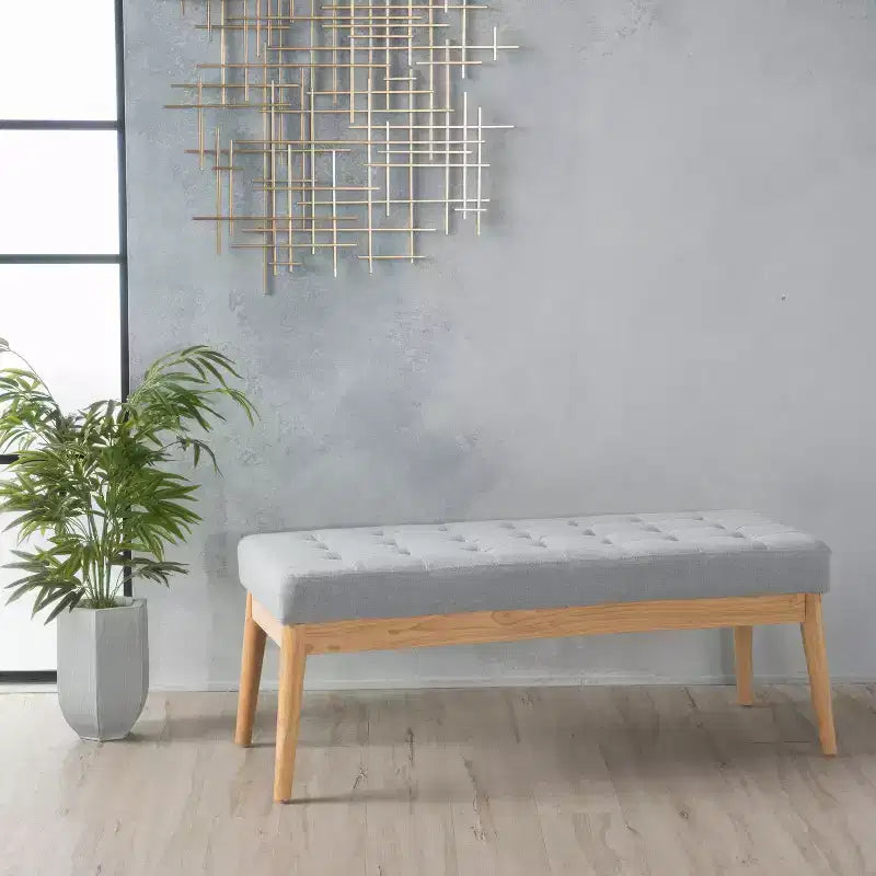 Banc d'entrée moderne avec cadre en bois, tabourets repose-pieds ottoman avec siège rembourré