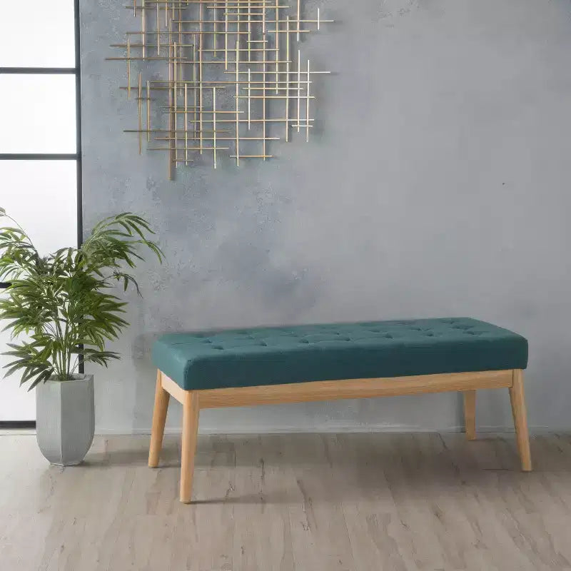 Banc d'entrée moderne avec cadre en bois, tabourets repose-pieds ottoman avec siège rembourré