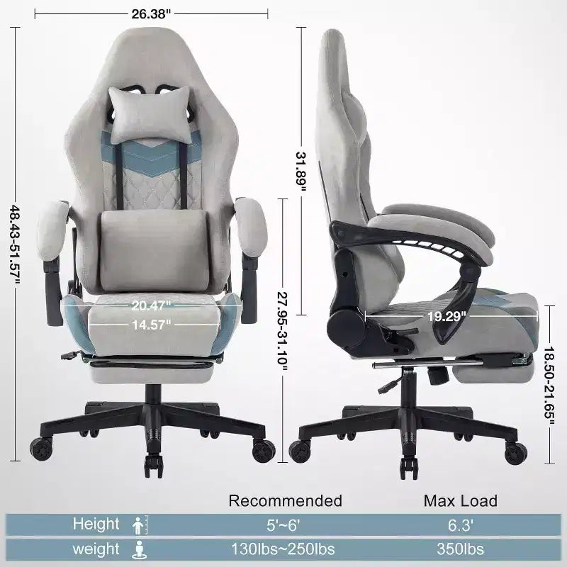 Chaise de bureau avec support lombaire réglable, appuie-tête, repose-pieds, accoudoirs liés, grande taille