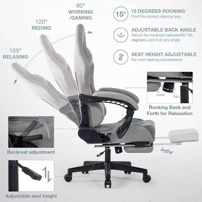 Chaise de bureau avec support lombaire réglable, appuie-tête, repose-pieds, accoudoirs liés, grande taille