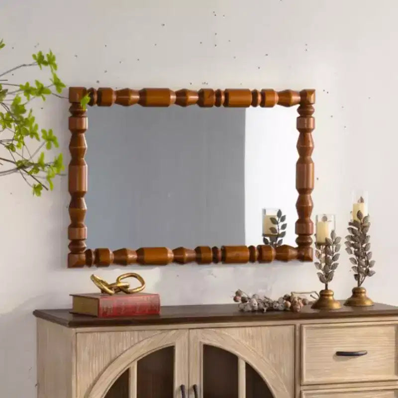 35 x 23 Vintage Rectangular Carved Wooden Wall Mirror, Decorative Accent Mirror for Living Room, Bedroom, or Entryway Home Dcor-Panipeachy