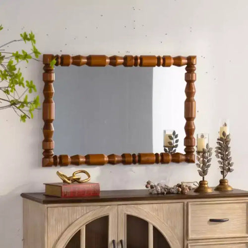 35 x 23 Vintage Rectangular Carved Wooden Wall Mirror, Decorative Accent Mirror for Living Room, Bedroom, or Entryway Home Dcor-Panipeachy