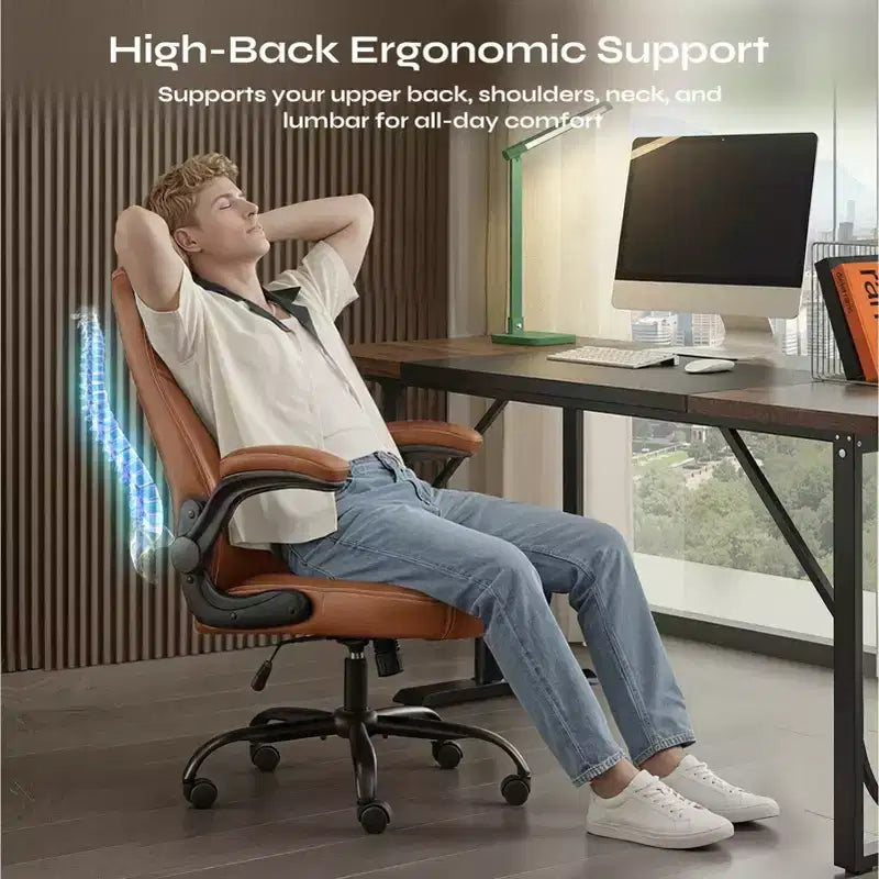 Chaise de bureau ergonomique avec coussin double couche, chaise de jeu avec roulettes et accoudoirs relevables, cuir PU