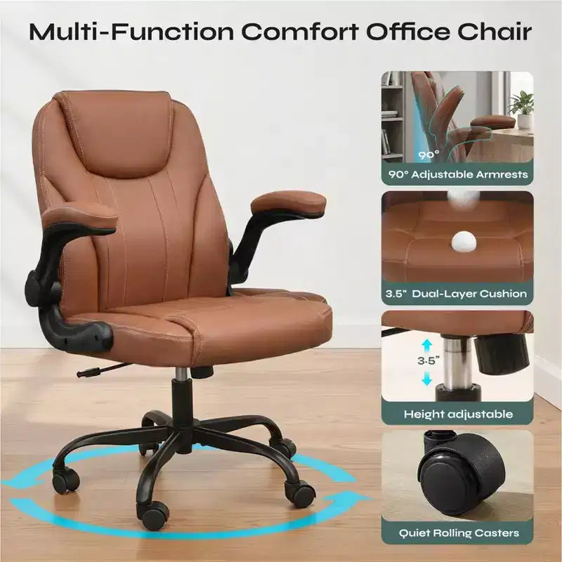 Chaise de bureau ergonomique avec coussin double couche, chaise de jeu avec roulettes et accoudoirs relevables, cuir PU