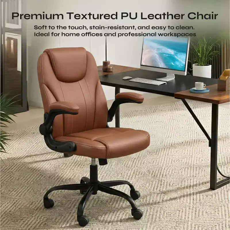 Chaise de bureau ergonomique avec coussin double couche, chaise de jeu avec roulettes et accoudoirs relevables, cuir PU
