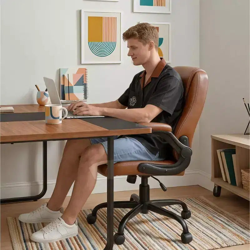 Chaise de bureau ergonomique avec coussin double couche, chaise de jeu avec roulettes et accoudoirs relevables, cuir PU