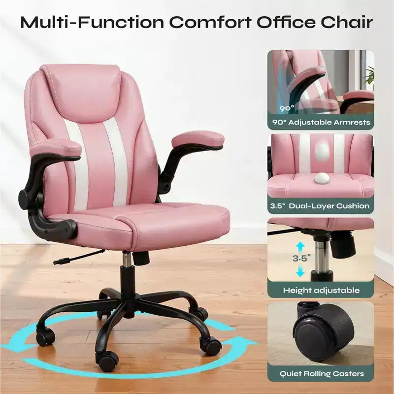 Chaise de bureau ergonomique avec coussin double couche, chaise de jeu avec roulettes et accoudoirs relevables, cuir PU
