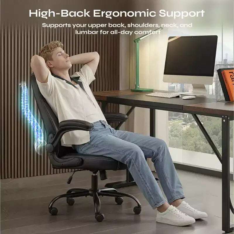 Chaise de bureau ergonomique avec coussin double couche, chaise de jeu avec roulettes et accoudoirs relevables, cuir PU