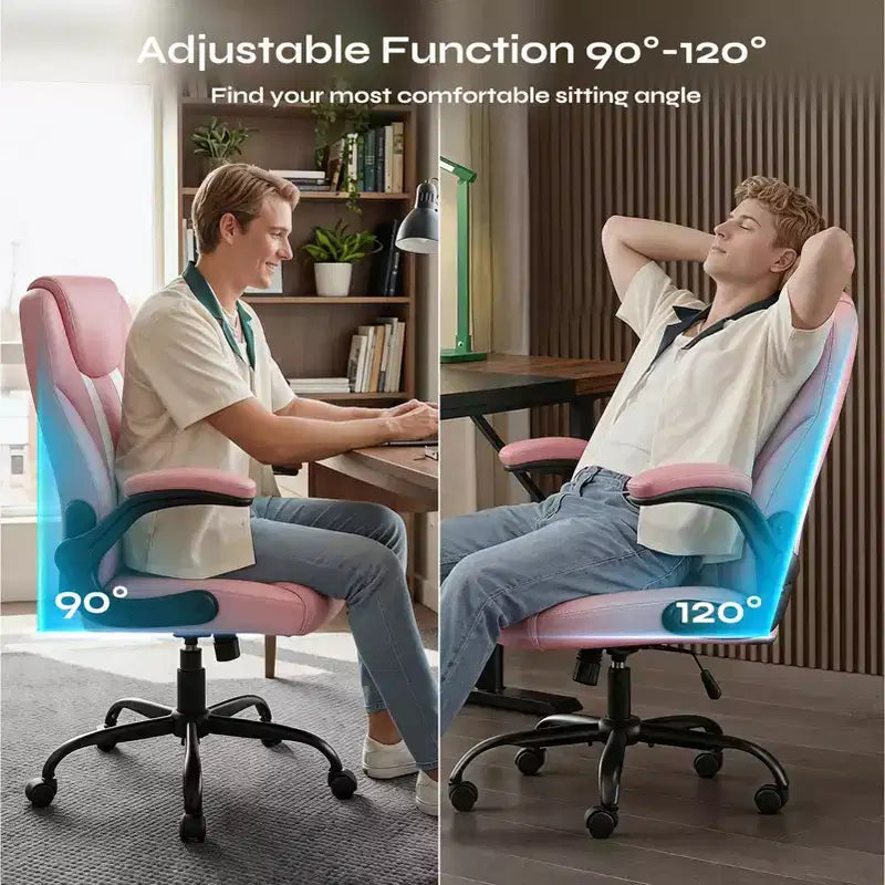 Chaise de bureau ergonomique avec coussin double couche, chaise de jeu avec roulettes et accoudoirs relevables, cuir PU