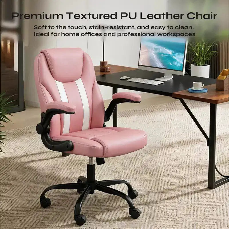 Chaise de bureau ergonomique avec coussin double couche, chaise de jeu avec roulettes et accoudoirs relevables, cuir PU