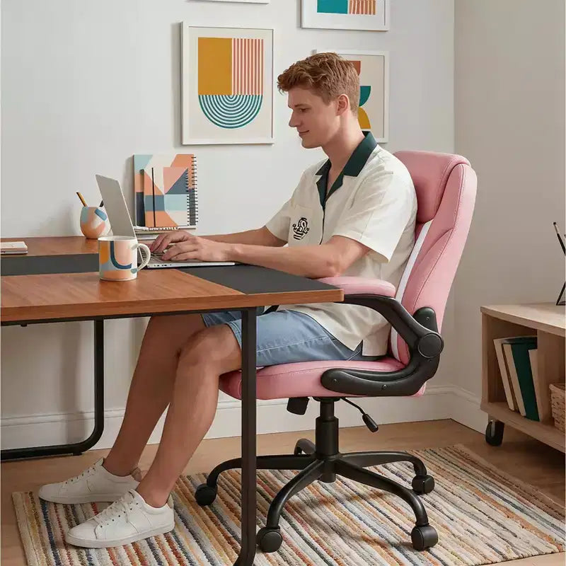 Chaise de bureau ergonomique avec coussin double couche, chaise de jeu avec roulettes et accoudoirs relevables, cuir PU