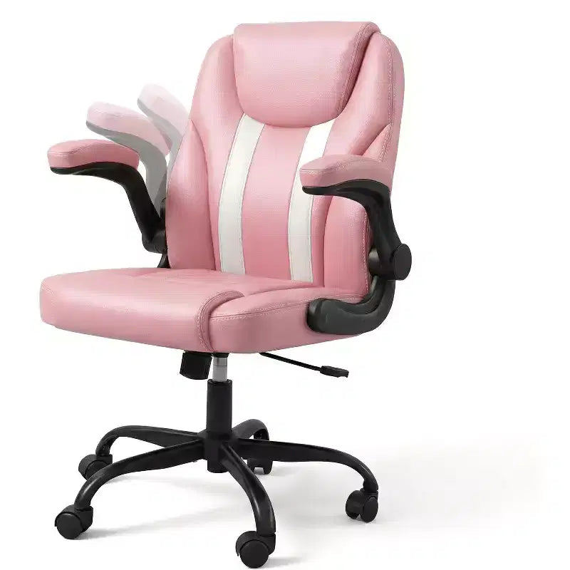 Chaise de bureau ergonomique avec coussin double couche, chaise de jeu avec roulettes et accoudoirs relevables, cuir PU