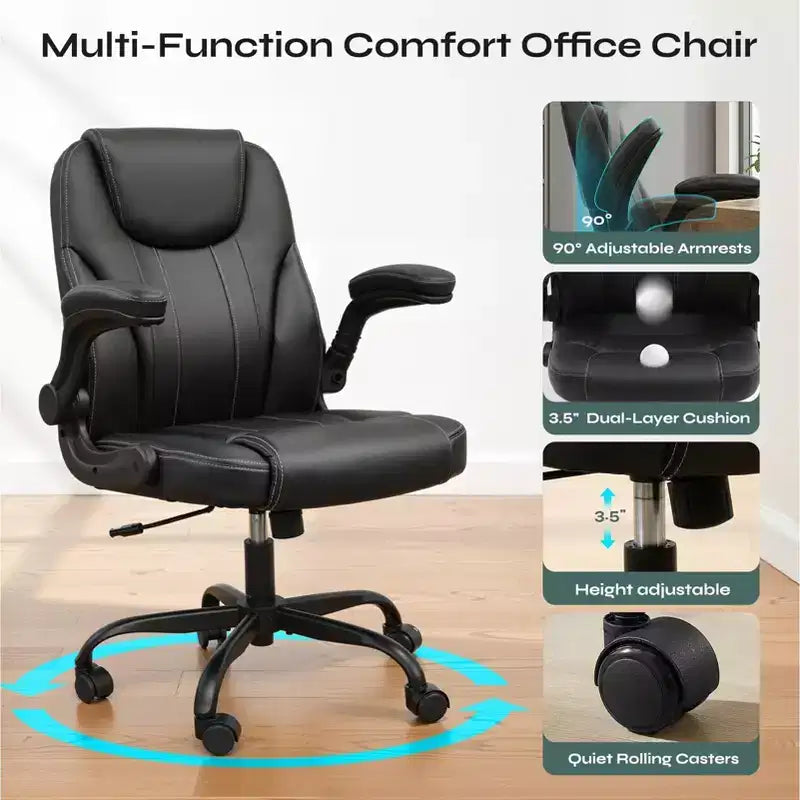 Chaise de bureau ergonomique avec coussin double couche, chaise de jeu avec roulettes et accoudoirs relevables, cuir PU