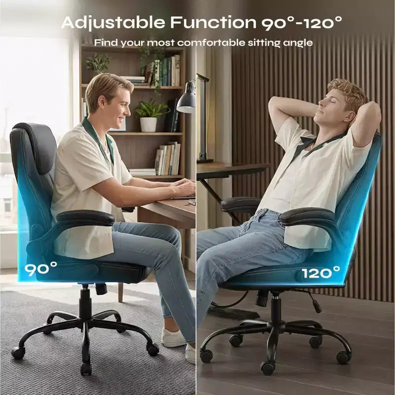 Chaise de bureau ergonomique avec coussin double couche, chaise de jeu avec roulettes et accoudoirs relevables, cuir PU