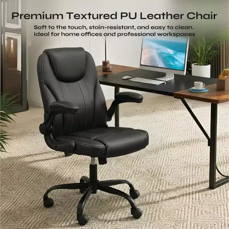 Chaise de bureau ergonomique avec coussin double couche, chaise de jeu avec roulettes et accoudoirs relevables, cuir PU