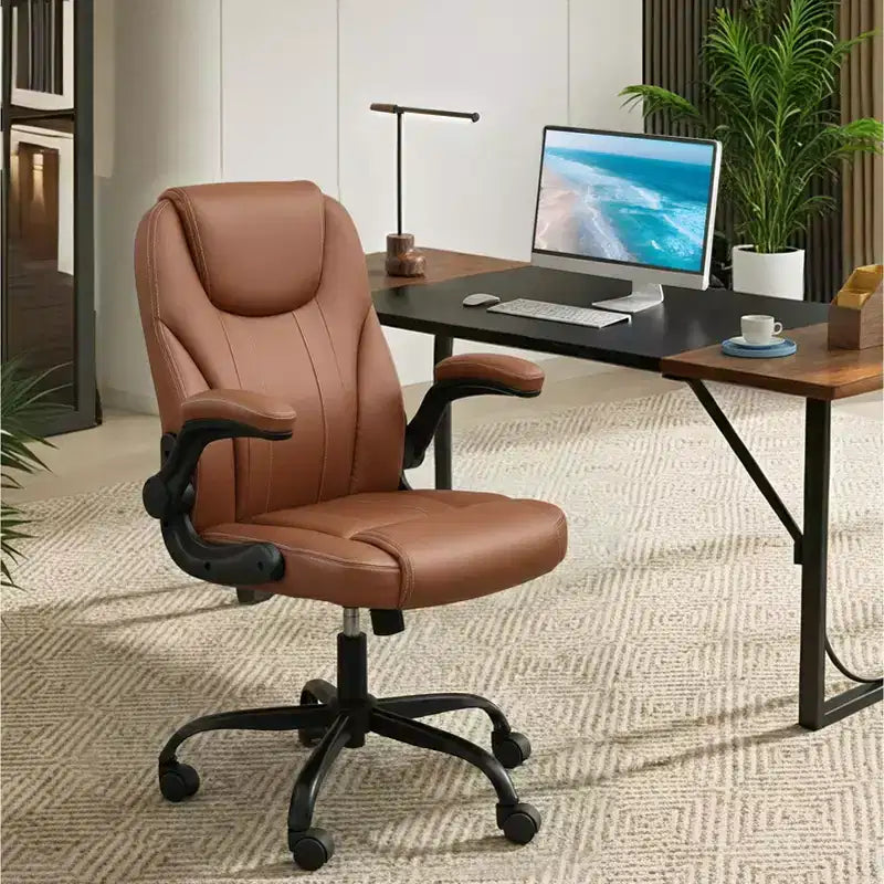 Chaise de bureau ergonomique avec coussin double couche, chaise de jeu avec roulettes et accoudoirs relevables, cuir PU