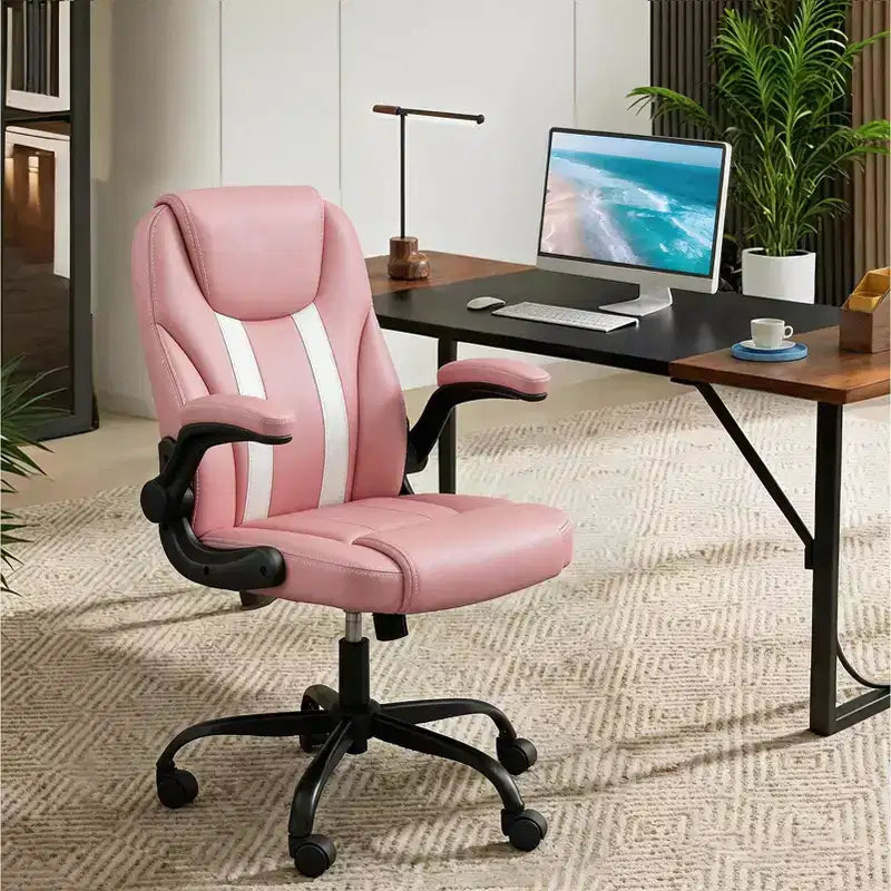 Chaise de bureau ergonomique avec coussin double couche, chaise de jeu avec roulettes et accoudoirs relevables, cuir PU