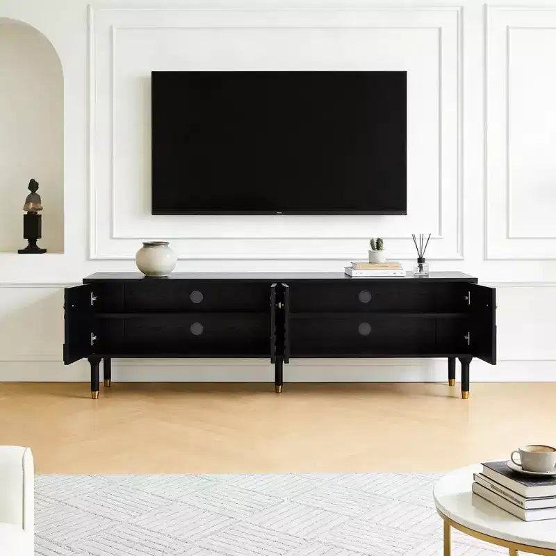Meuble TV de style médiéval avec portes sculptées Meuble TV moderne Meuble TV de salon pour téléviseurs de moins de 80 pouces