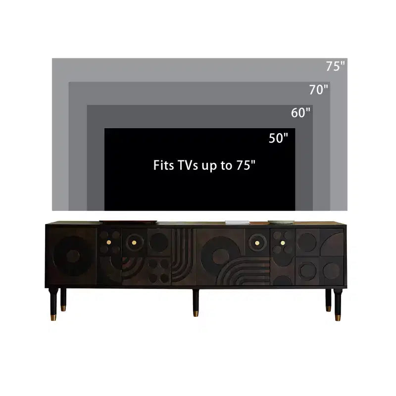 Meuble TV de style médiéval avec portes sculptées Meuble TV moderne Meuble TV de salon pour téléviseurs de moins de 80 pouces