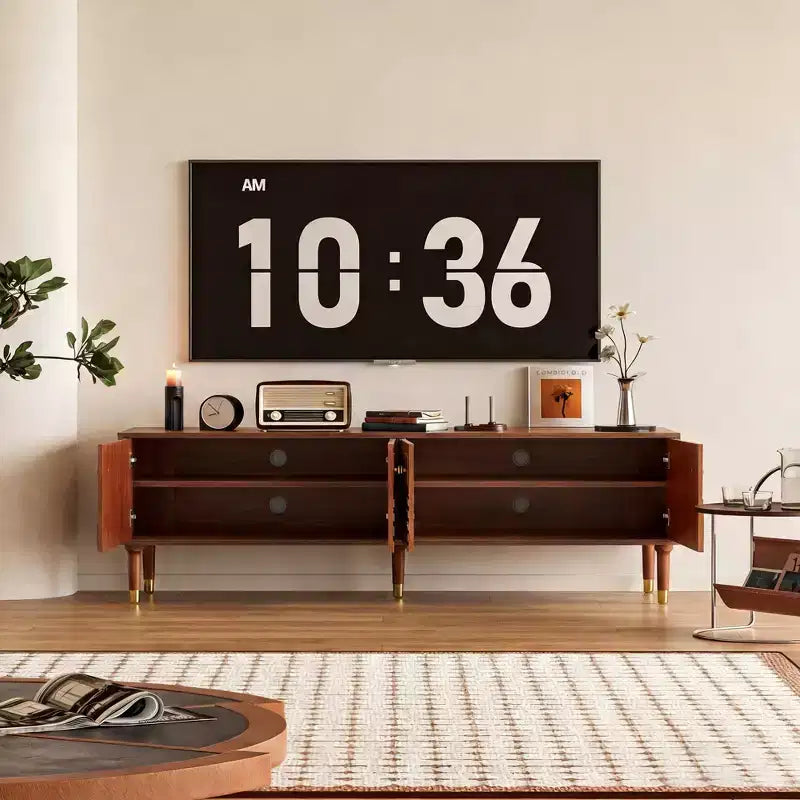 Meuble TV de style médiéval avec portes sculptées Meuble TV moderne Meuble TV de salon pour téléviseurs de moins de 80 pouces