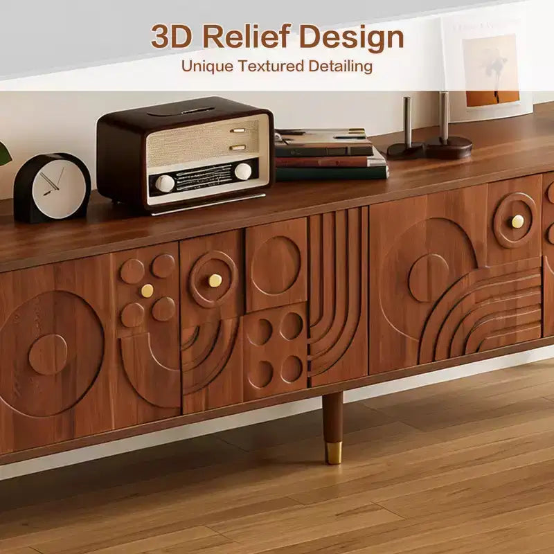 Meuble TV de style médiéval avec portes sculptées Meuble TV moderne Meuble TV de salon pour téléviseurs de moins de 80 pouces