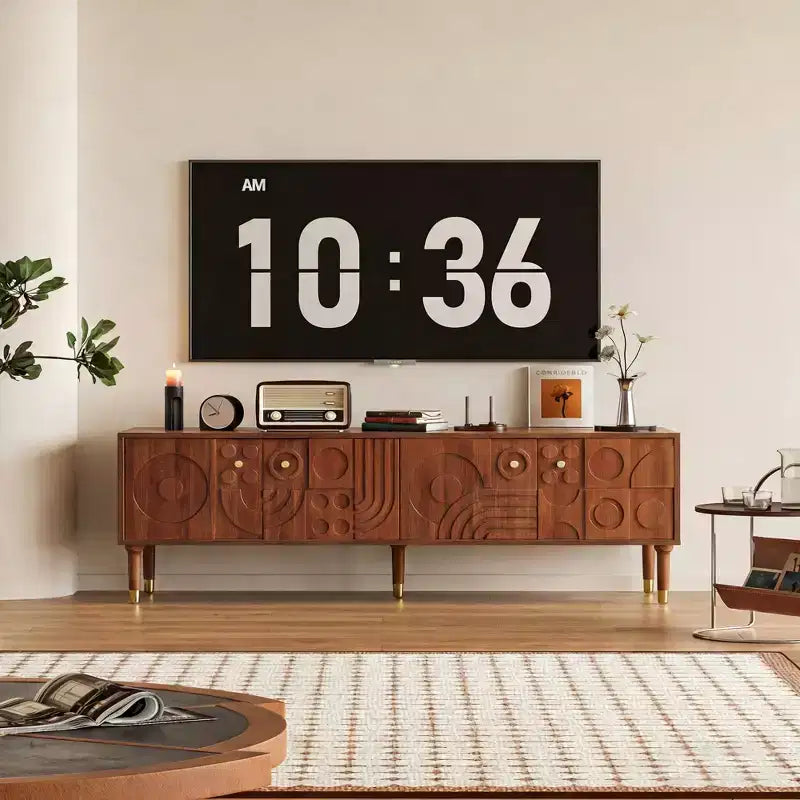 Meuble TV de style médiéval avec portes sculptées Meuble TV moderne Meuble TV de salon pour téléviseurs de moins de 80 pouces