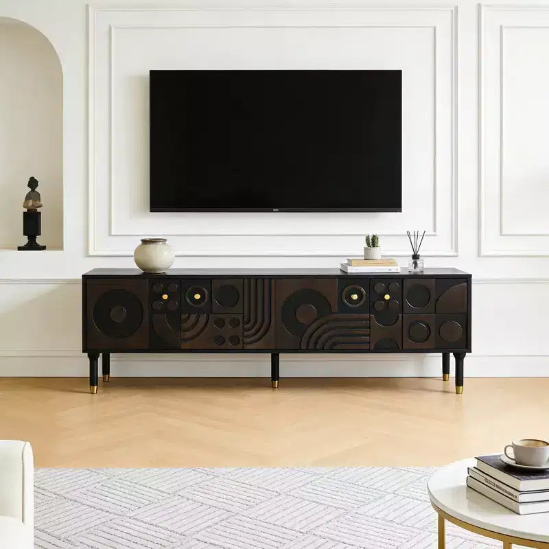 Meuble TV de style médiéval avec portes sculptées Meuble TV moderne Meuble TV de salon pour téléviseurs de moins de 80 pouces