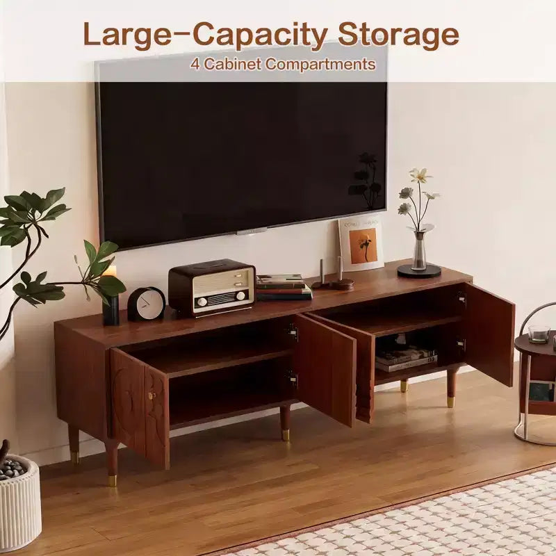 Meuble TV de style médiéval avec portes sculptées Meuble TV moderne Meuble TV de salon pour téléviseurs de moins de 80 pouces