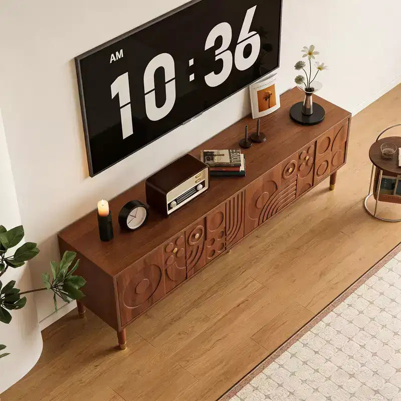 Meuble TV de style médiéval avec portes sculptées Meuble TV moderne Meuble TV de salon pour téléviseurs de moins de 80 pouces