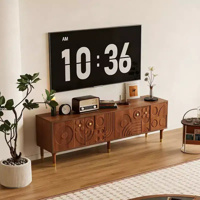 Meuble TV de style médiéval avec portes sculptées Meuble TV moderne Meuble TV de salon pour téléviseurs de moins de 80 pouces