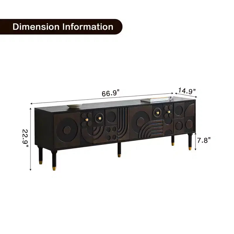 Meuble TV de style médiéval avec portes sculptées Meuble TV moderne Meuble TV de salon pour téléviseurs de moins de 80 pouces
