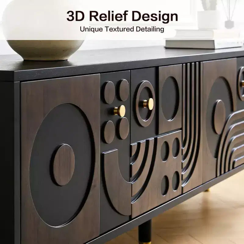 Meuble TV de style médiéval avec portes sculptées Meuble TV moderne Meuble TV de salon pour téléviseurs de moins de 80 pouces