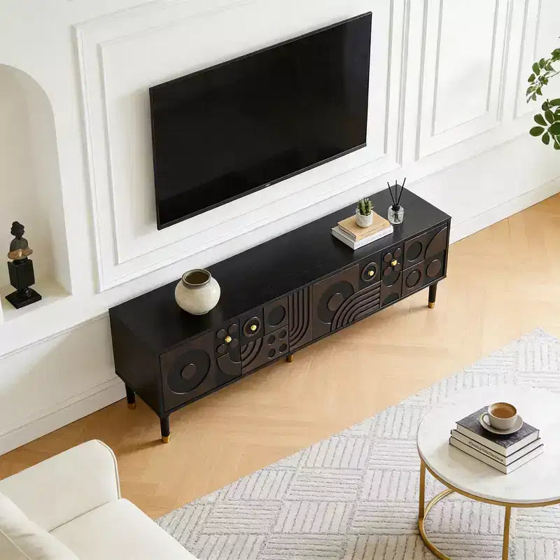 Meuble TV de style médiéval avec portes sculptées Meuble TV moderne Meuble TV de salon pour téléviseurs de moins de 80 pouces