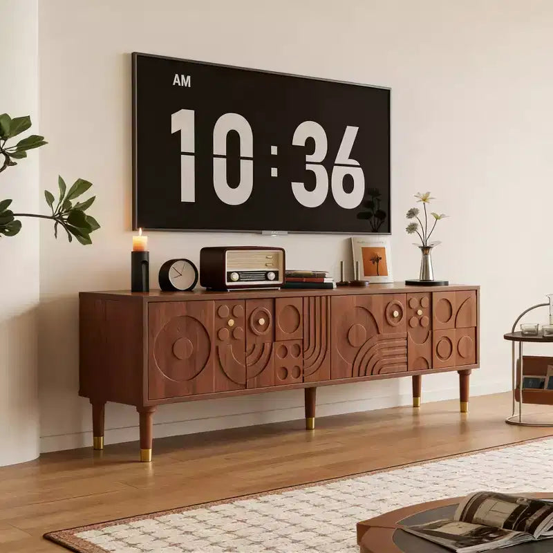 Meuble TV de style médiéval avec portes sculptées Meuble TV moderne Meuble TV de salon pour téléviseurs de moins de 80 pouces
