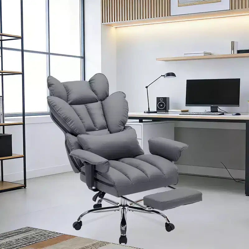 Fauteuil de bureau grande taille avec repose-pieds, Fauteuil de direction à dossier haut, Inclinaison à 155°, Coussin de soutien lombaire, Fauteuil de jeu en similicuir pour la maison