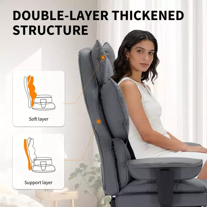Fauteuil de bureau grande taille avec repose-pieds, Fauteuil de direction à dossier haut, Inclinaison à 155°, Coussin de soutien lombaire, Fauteuil de jeu en similicuir pour la maison