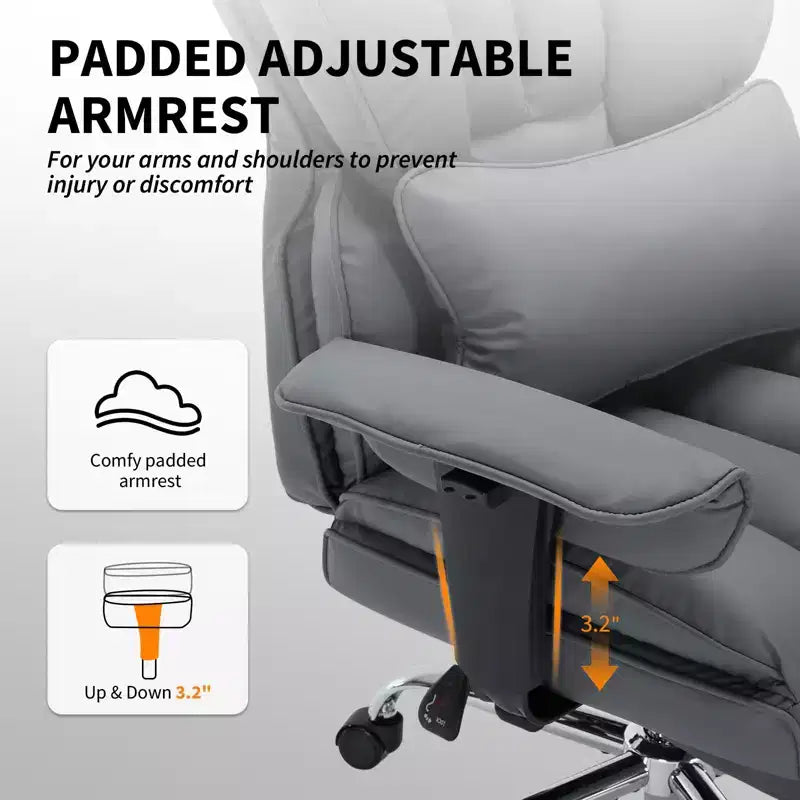 Fauteuil de bureau grande taille avec repose-pieds, Fauteuil de direction à dossier haut, Inclinaison à 155°, Coussin de soutien lombaire, Fauteuil de jeu en similicuir pour la maison