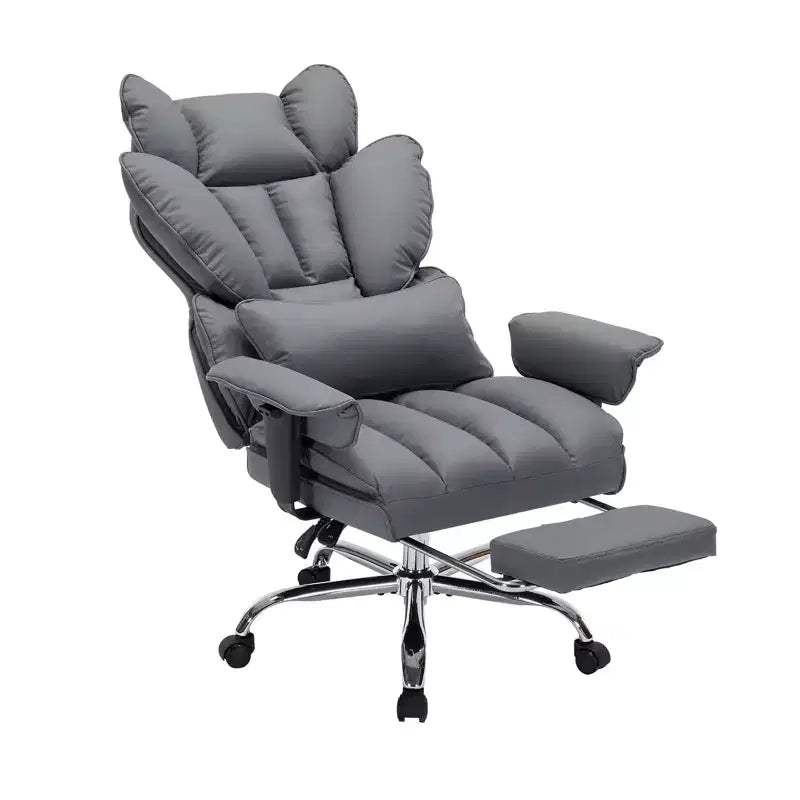 Fauteuil de bureau grande taille avec repose-pieds, Fauteuil de direction à dossier haut, Inclinaison à 155°, Coussin de soutien lombaire, Fauteuil de jeu en similicuir pour la maison