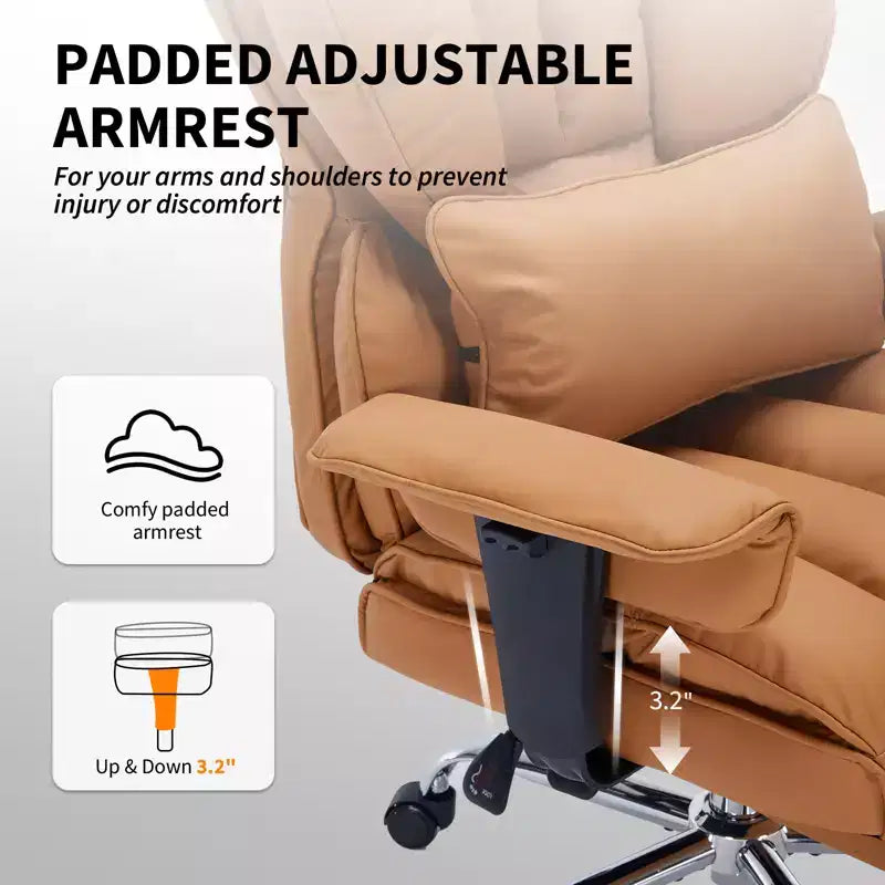 Fauteuil de bureau grande taille avec repose-pieds, Fauteuil de direction à dossier haut, Inclinaison à 155°, Coussin de soutien lombaire, Fauteuil de jeu en similicuir pour la maison