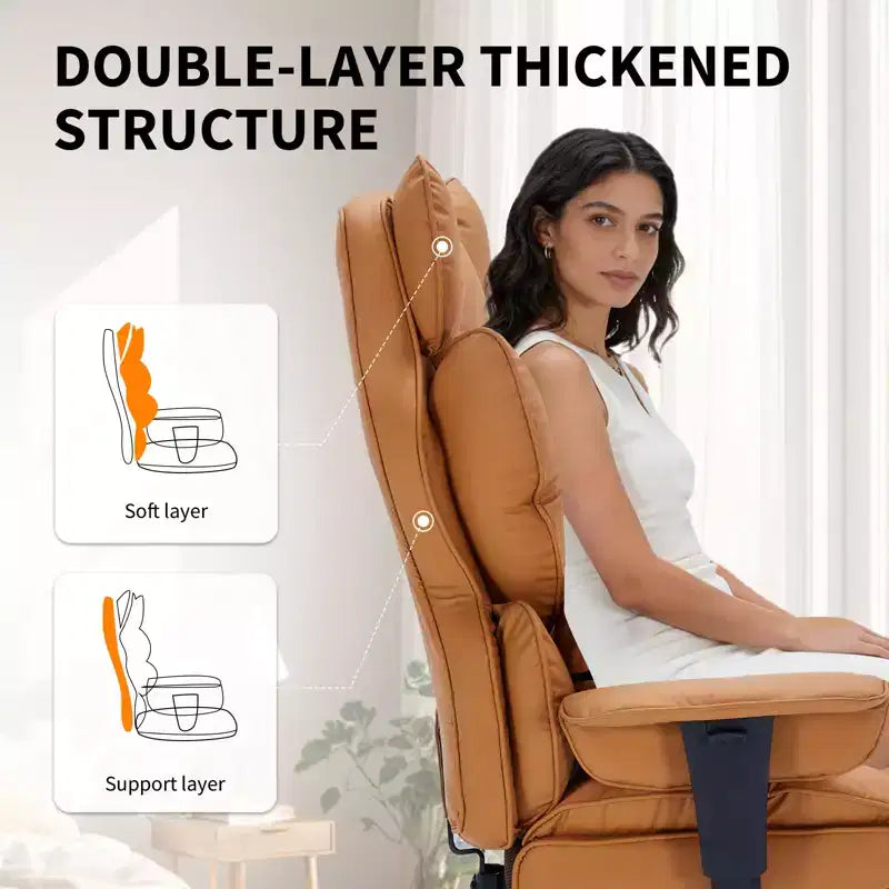 Fauteuil de bureau grande taille avec repose-pieds, Fauteuil de direction à dossier haut, Inclinaison à 155°, Coussin de soutien lombaire, Fauteuil de jeu en similicuir pour la maison