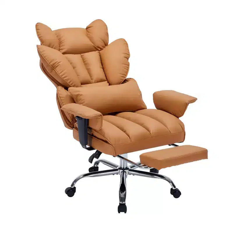 Fauteuil de bureau grande taille avec repose-pieds, Fauteuil de direction à dossier haut, Inclinaison à 155°, Coussin de soutien lombaire, Fauteuil de jeu en similicuir pour la maison